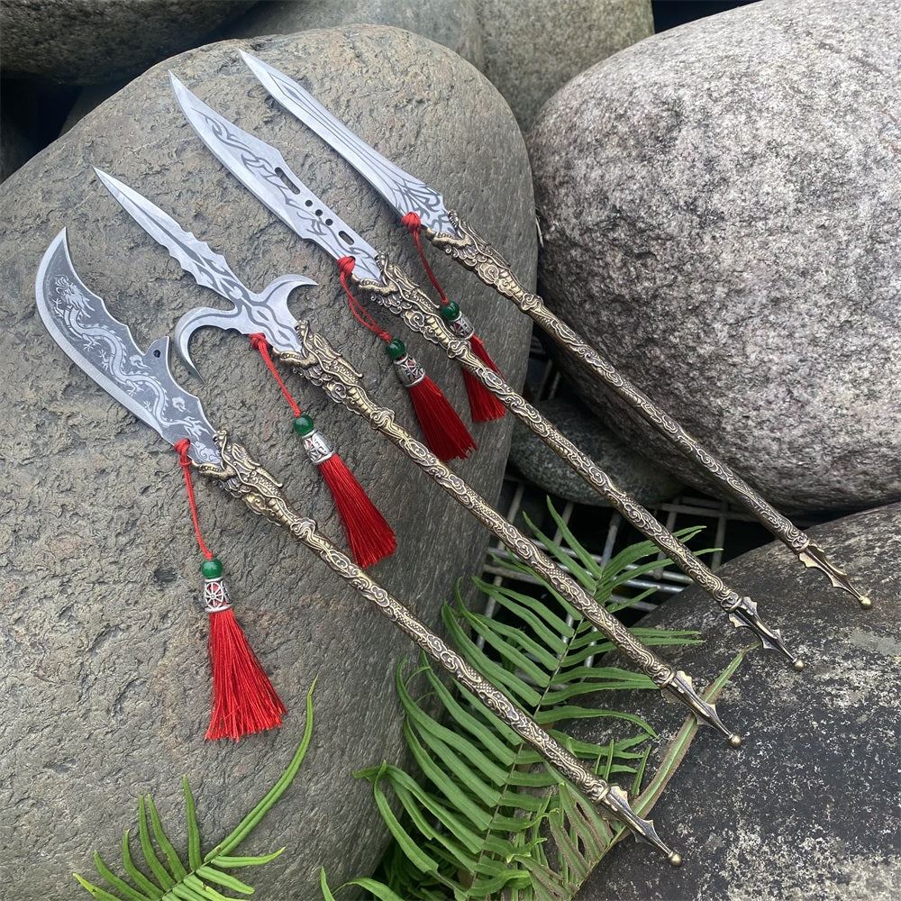 Hand-Forged Long-Handle Weapon Spike Hook Spear Dragon Great Sword Massive Sword 4 in 1 Pack