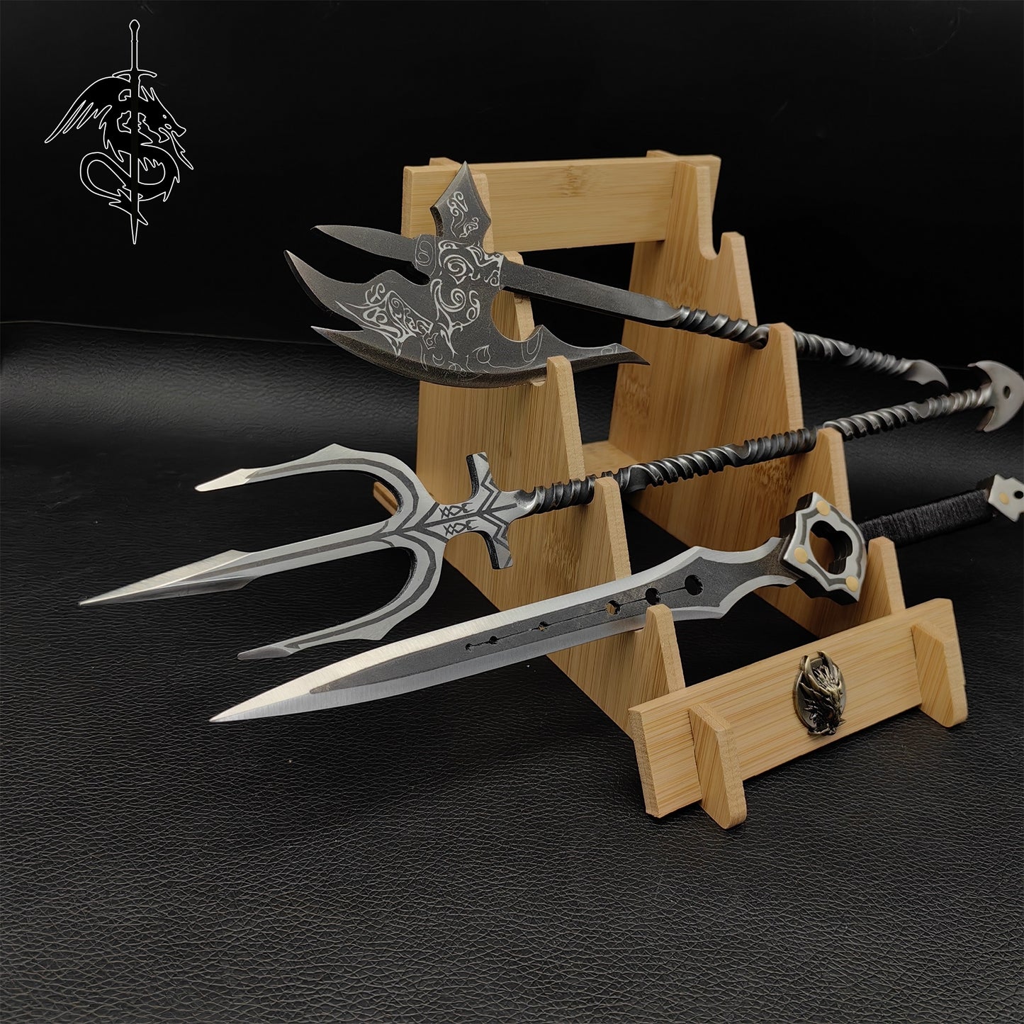 Handmade Steel Atlantis Trident Ebony Axe Infinity Sword Collection