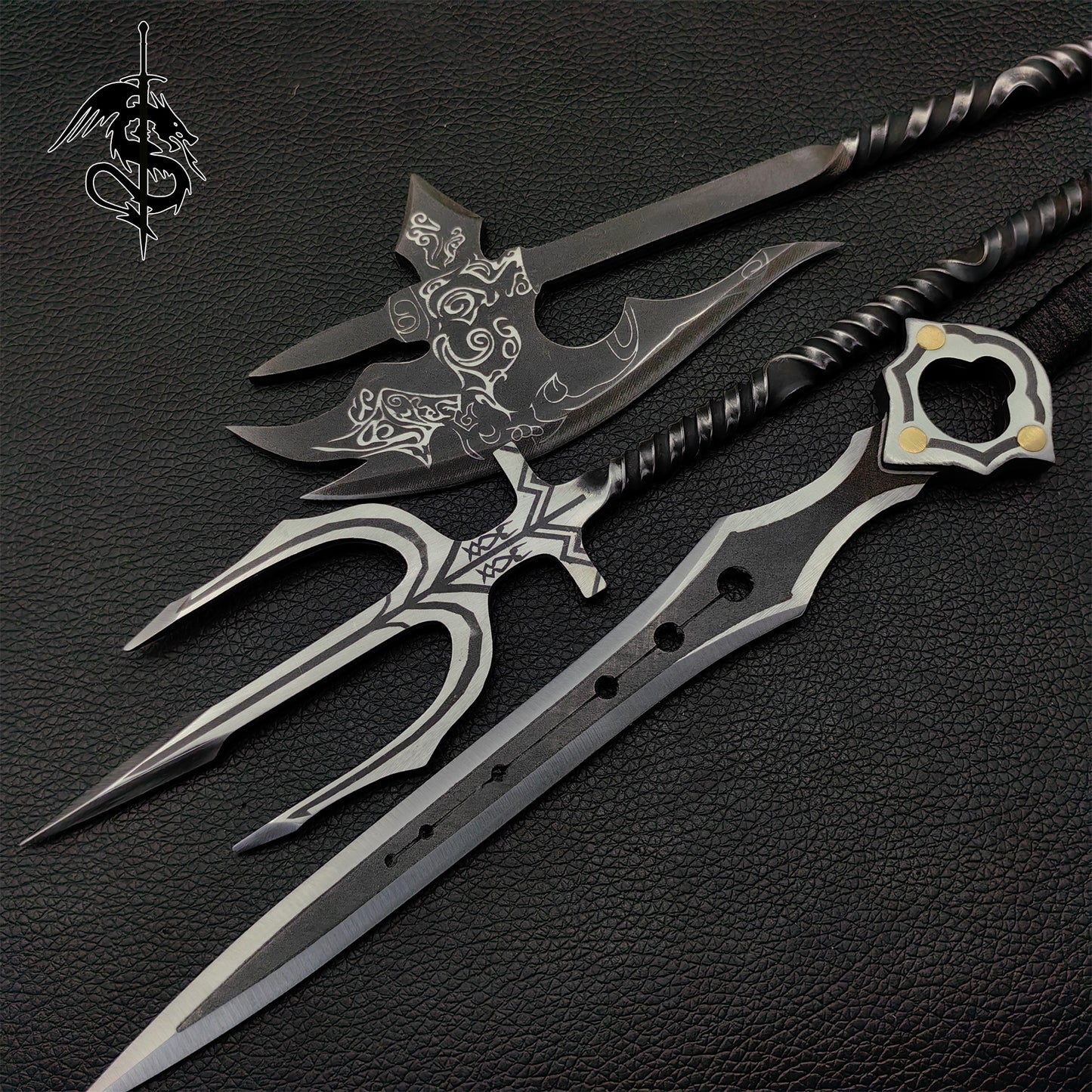 Handmade Steel Atlantis Trident Ebony Axe Infinity Sword Collection