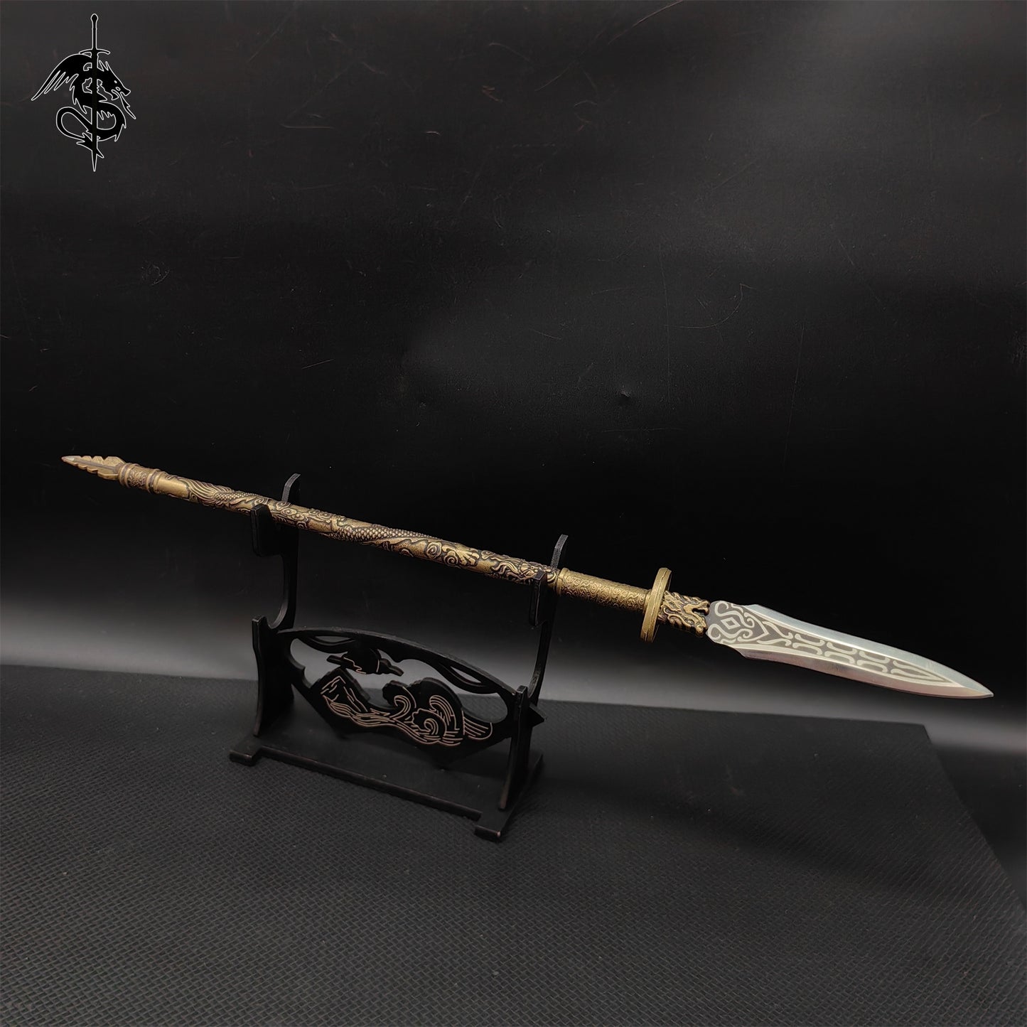 Hand-Forged Brass Handle Steel Blade Ancient Long Handle Weapon Miniature