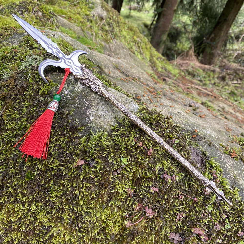 Hand-Forged Steel Ancient Anti Cavalry Hook Sickle Spear Brass Handle Miniature 36CM/14"