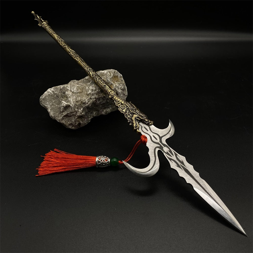 Hand-Forged Steel Ancient Anti Cavalry Hook Sickle Spear Brass Handle Miniature 36CM/14"