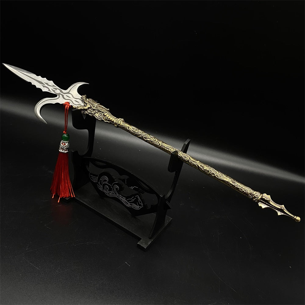 Hand-Forged Steel Ancient Anti Cavalry Hook Sickle Spear Brass Handle Miniature 36CM/14"