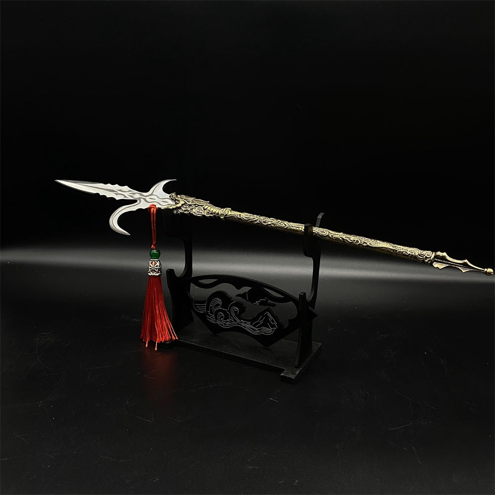 Hand-Forged Steel Ancient Anti Cavalry Hook Sickle Spear Brass Handle Miniature 36CM/14"