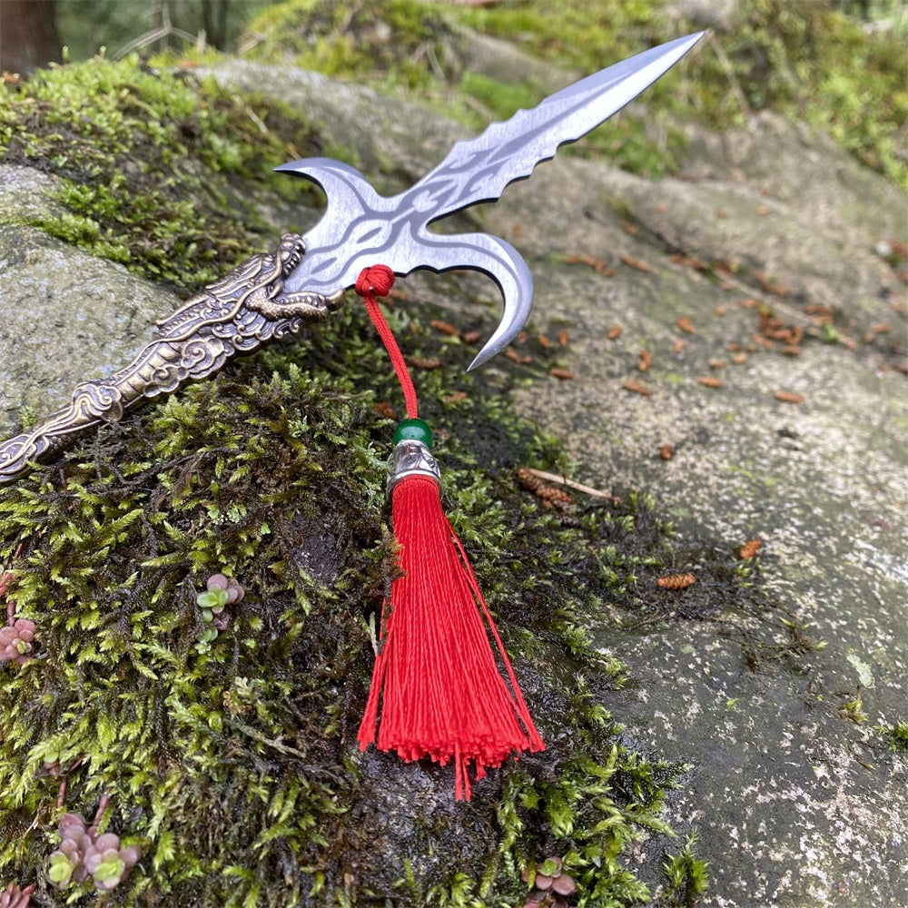 Hand-Forged Steel Ancient Anti Cavalry Hook Sickle Spear Brass Handle Miniature 36CM/14"