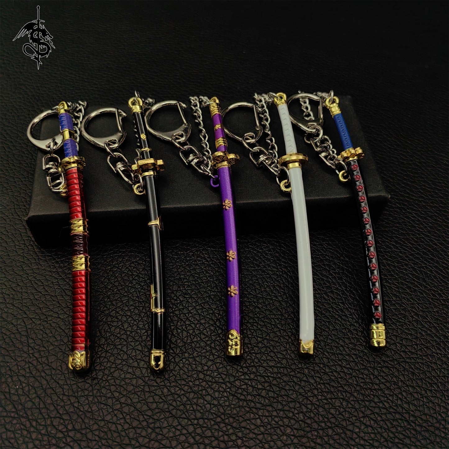 Mini Katana Keychain Tiny Metal 1:12 Figure Sword 5 In 1 Gift Box