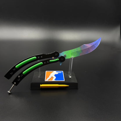 CS Butterfly Knife Gamma Doppler Metal Replica for Collectible - Unsharpened Balisong Trainer