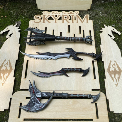 Skyrim Daedric Weapons 4 In 1 Pack With Wooden Stand