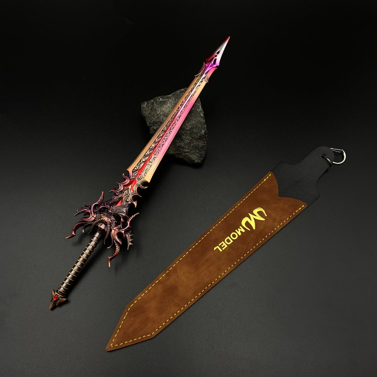 Dark Dragon Emperor Sword Mini Replica, Douluo Anime Alloy Collectible Sword Ornament