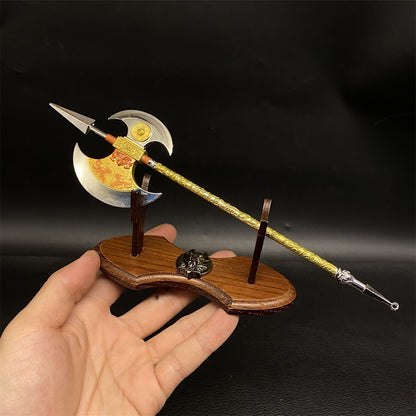 Ancient Long Handle Axe Metal Miniature