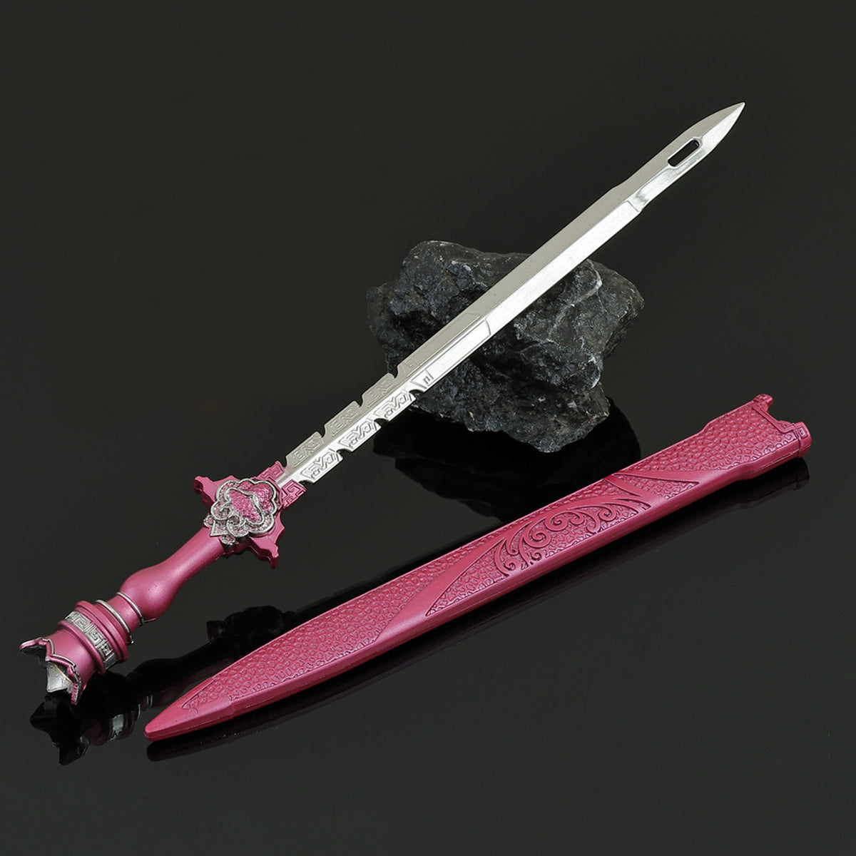 Qin's Moon Jing Ni Sword Alloy Replica Chinese Wuxia Anime Weapon Replica with Scabbard Non-sharp Desktop Collectible Ornament Gift
