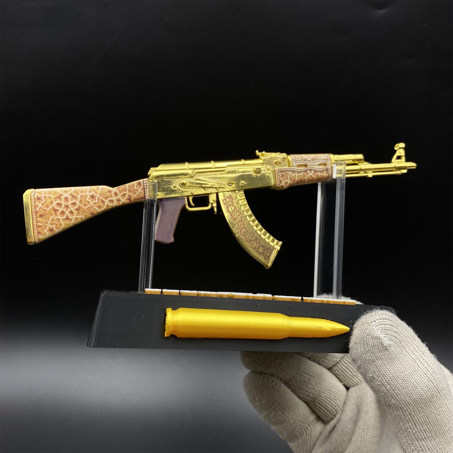 Tiny AK-47 Gold Arabesque Miniature Metal Collectible For Display