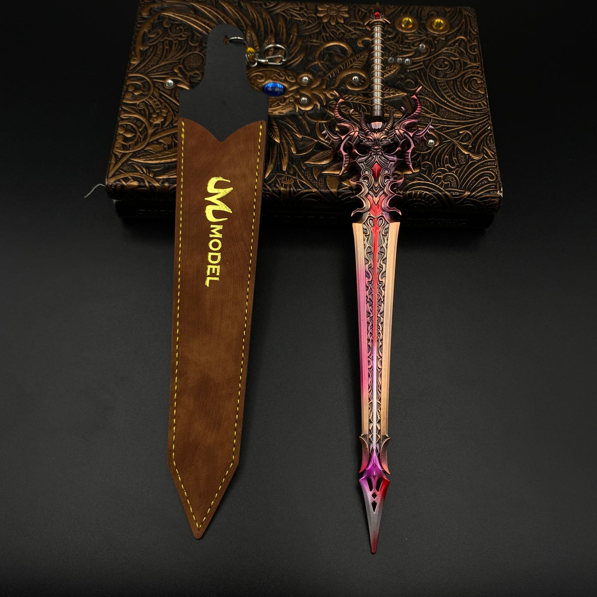 Dark Dragon Emperor Sword Mini Replica, Douluo Anime Alloy Collectible Sword Ornament