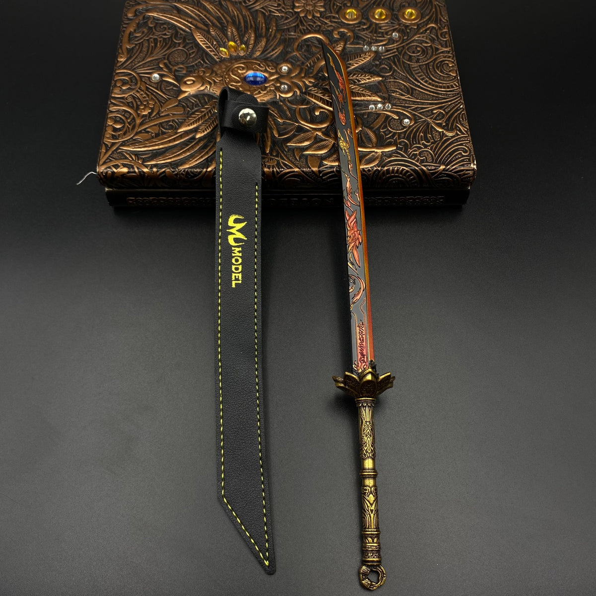 Honglian Karmic Fire Blade Mini Replical, Cang Yu Anime Alloy Collectible Sword Ornament