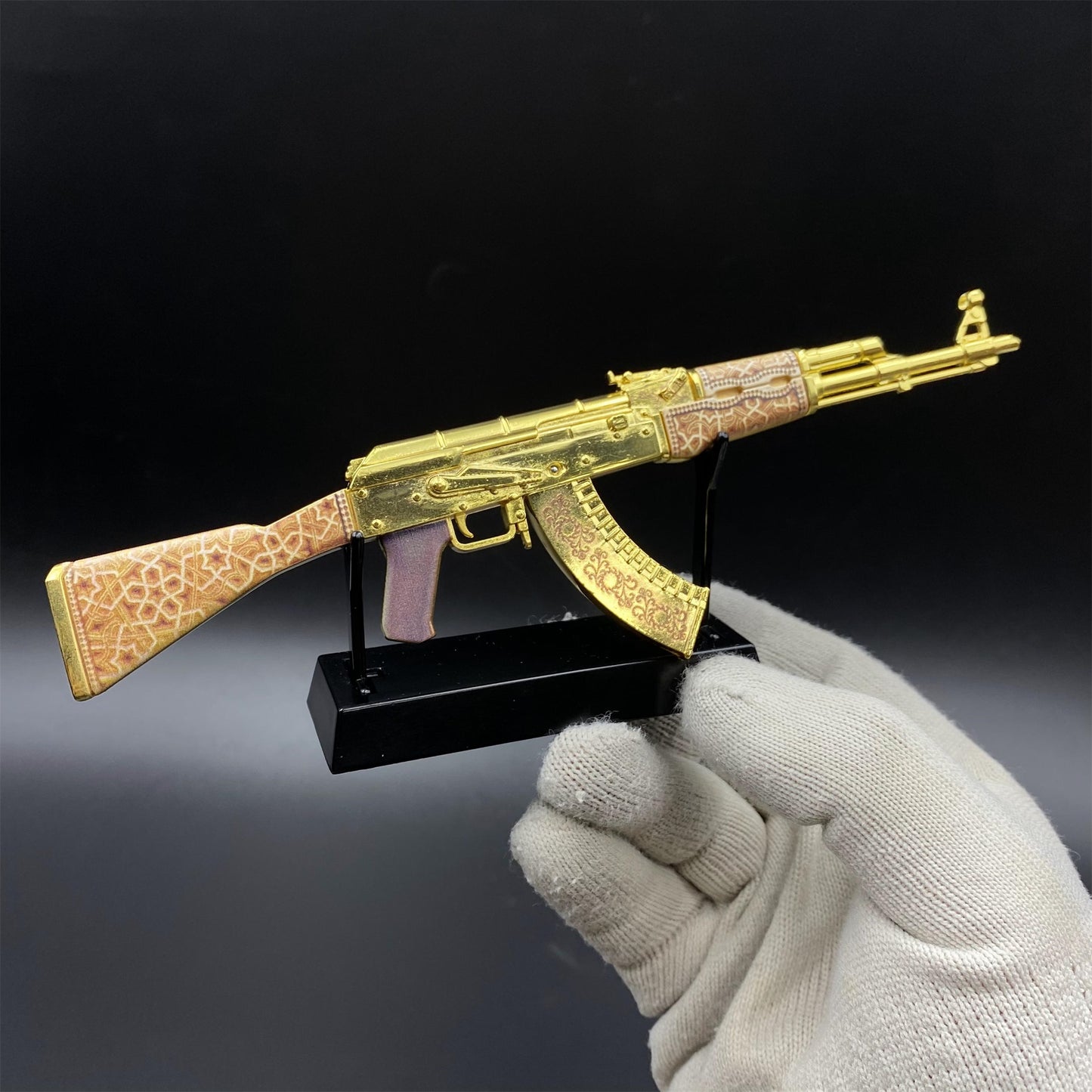 Tiny AK-47 Gold Arabesque Miniature Metal Collectible For Display