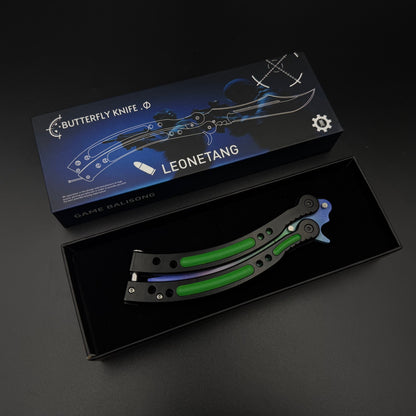 CS Butterfly Knife Gamma Doppler Metal Replica for Collectible - Unsharpened Balisong Trainer