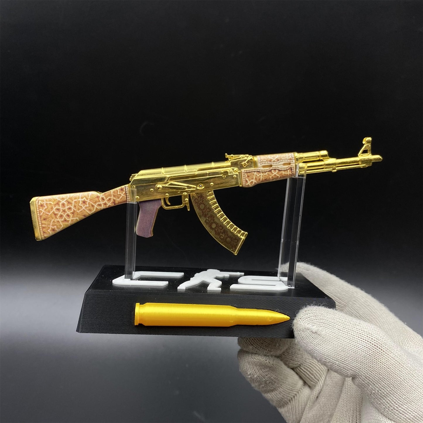 Tiny AK-47 Gold Arabesque Miniature Metal Collectible For Display