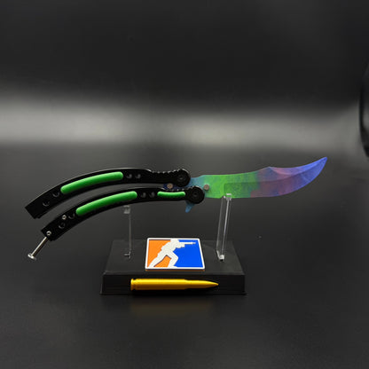 CS Butterfly Knife Gamma Doppler Metal Replica for Collectible - Unsharpened Balisong Trainer