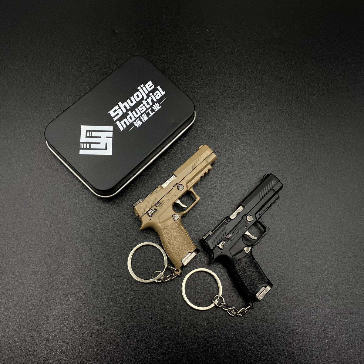 SIG M17 Mini Pistol Model Keychain with Storage Tin Box