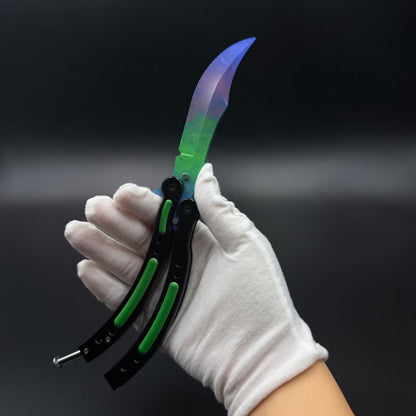 CS Butterfly Knife Gamma Doppler Metal Replica for Collectible - Unsharpened Balisong Trainer