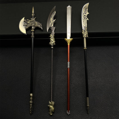 Ancient Long Handle Weapon Axe Spear Halberd Miniature 4 in 1 Pack