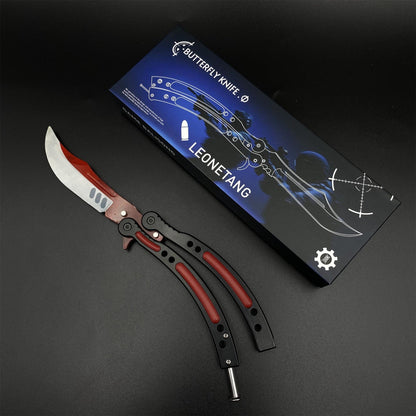 CS2 Butterfly Knife Autotronic Balisong Replica - Unsharpened Game Prop Collectible with Display Stand