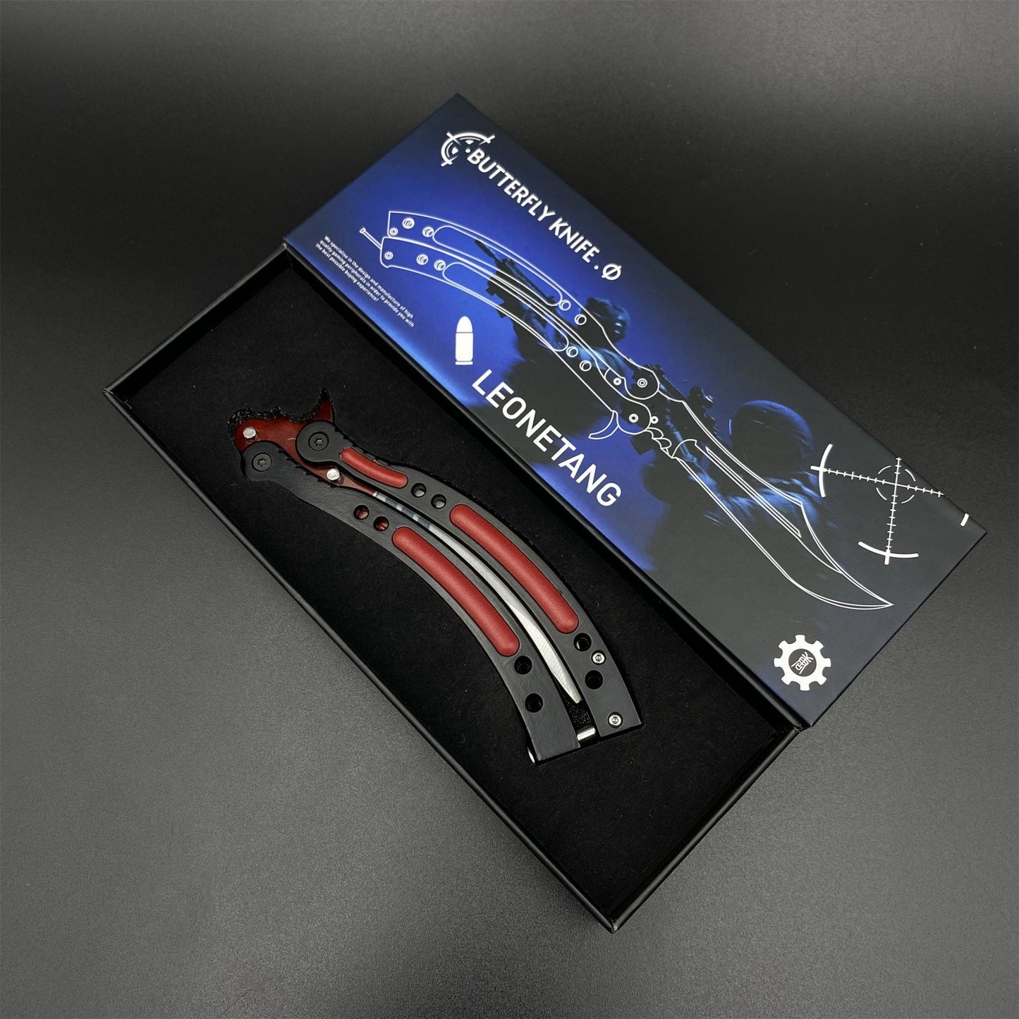 CS2 Butterfly Knife Autotronic Balisong Replica - Unsharpened Game Prop Collectible with Display Stand