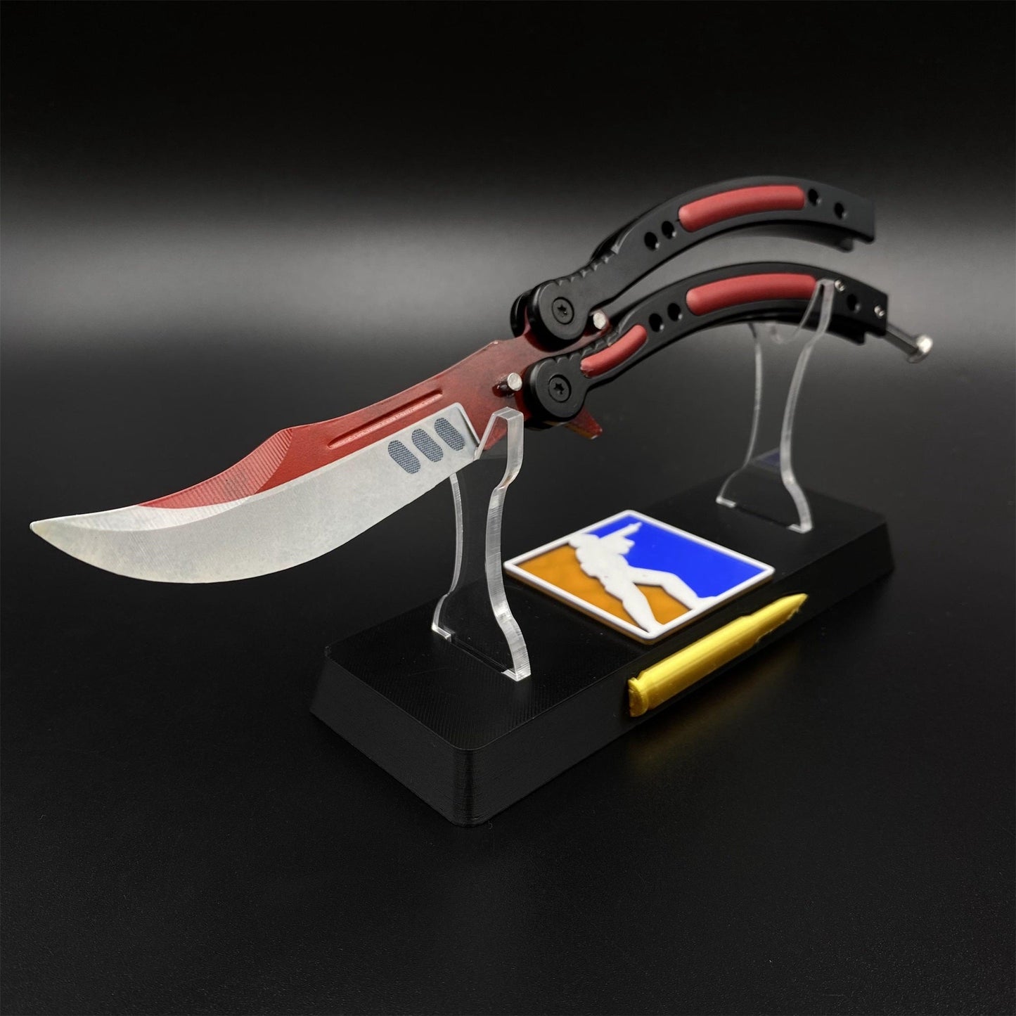 CS2 Butterfly Knife Autotronic Balisong Replica - Unsharpened Game Prop Collectible with Display Stand