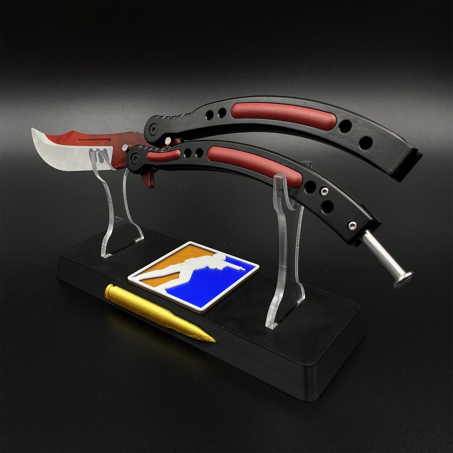 CS2 Butterfly Knife Autotronic Balisong Replica - Unsharpened Game Prop Collectible with Display Stand