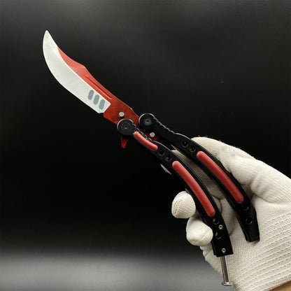 CS2 Butterfly Knife Autotronic Balisong Replica - Unsharpened Game Prop Collectible with Display Stand