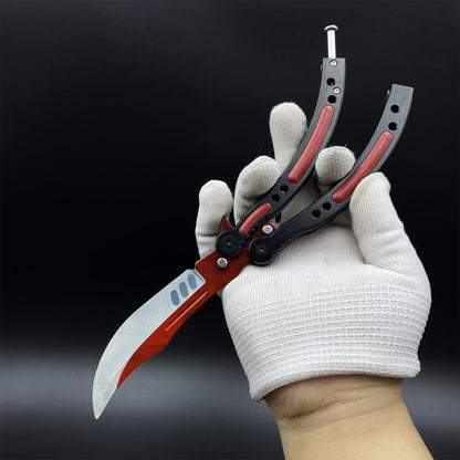 CS2 Butterfly Knife Autotronic Balisong Replica - Unsharpened Game Prop Collectible with Display Stand
