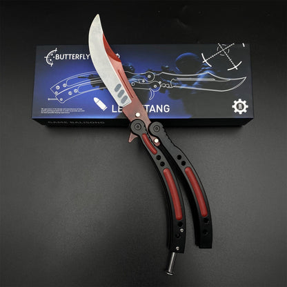 CS2 Butterfly Knife Autotronic Balisong Replica - Unsharpened Game Prop Collectible with Display Stand