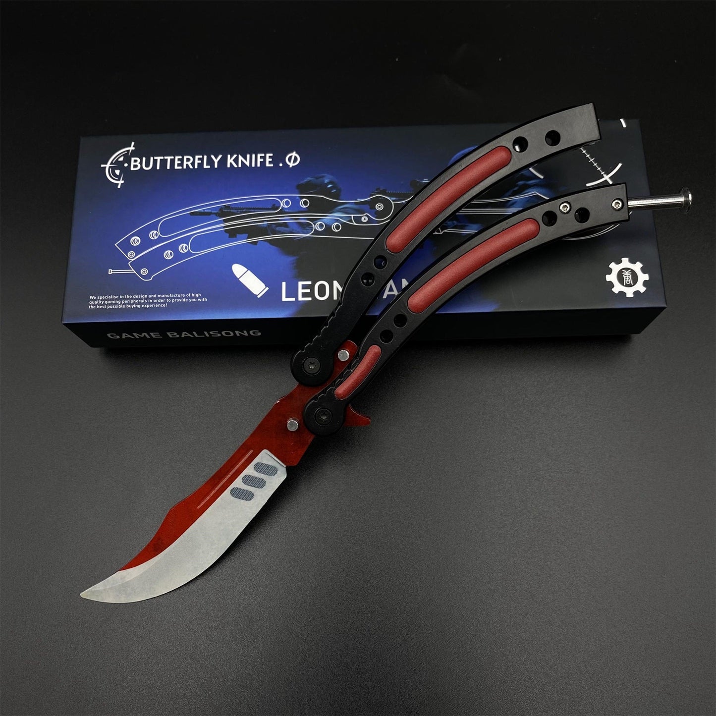 CS2 Butterfly Knife Autotronic Balisong Replica - Unsharpened Game Prop Collectible with Display Stand