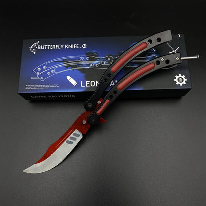CS2 Butterfly Knife Autotronic Balisong Replica - Unsharpened Game Prop Collectible with Display Stand