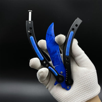 CS2  Butterfly Knife Blue Doppler Balisong Replica - Game Prop Collectible with Display Stand