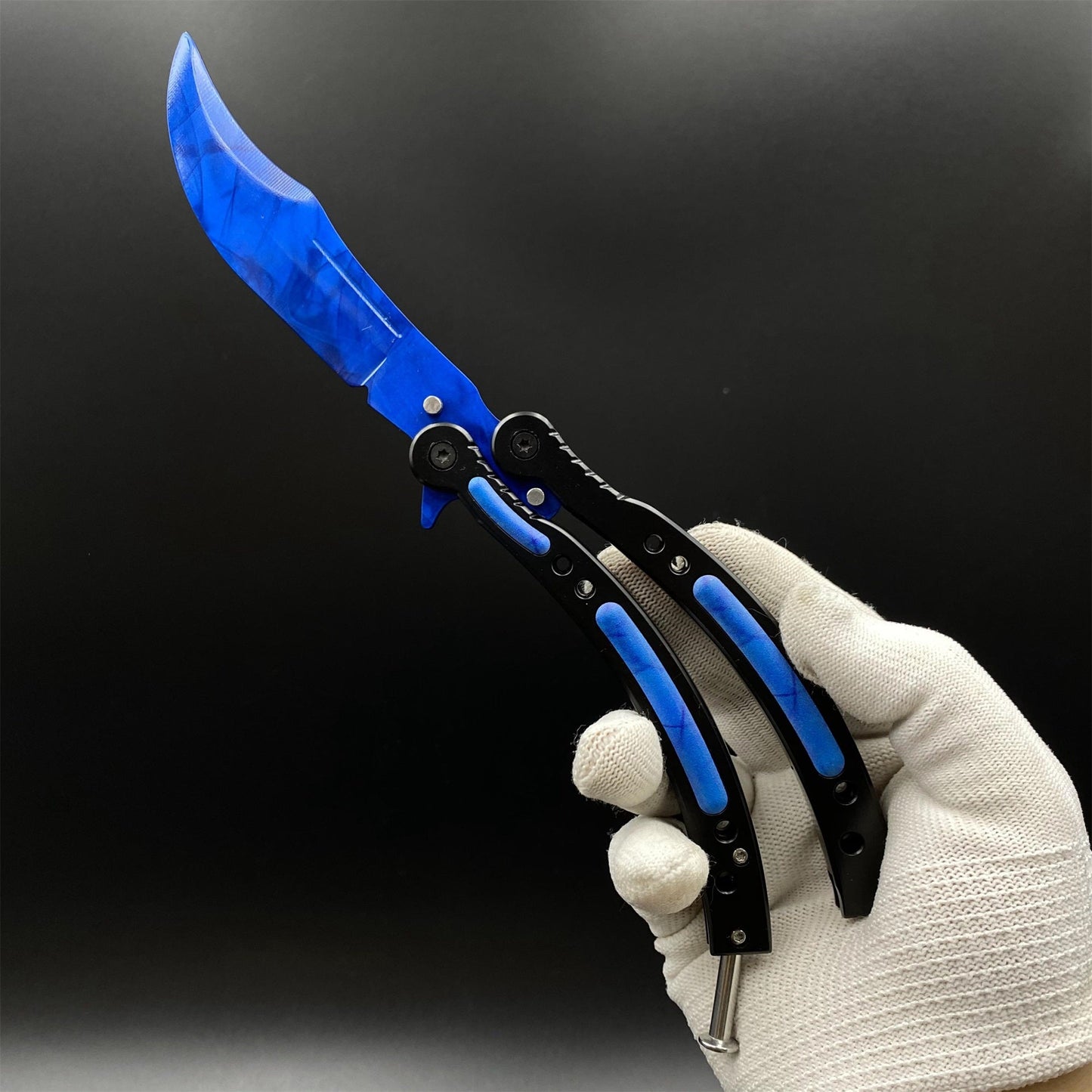 CS2  Butterfly Knife Blue Doppler Balisong Replica - Game Prop Collectible with Display Stand