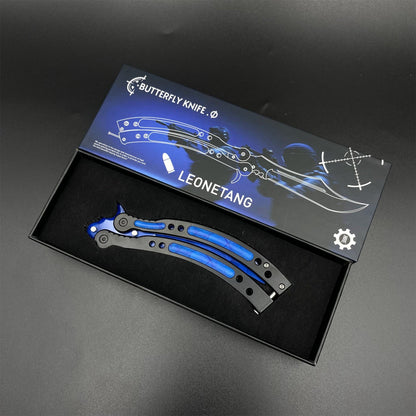 CS2  Butterfly Knife Blue Doppler Balisong Replica - Game Prop Collectible with Display Stand