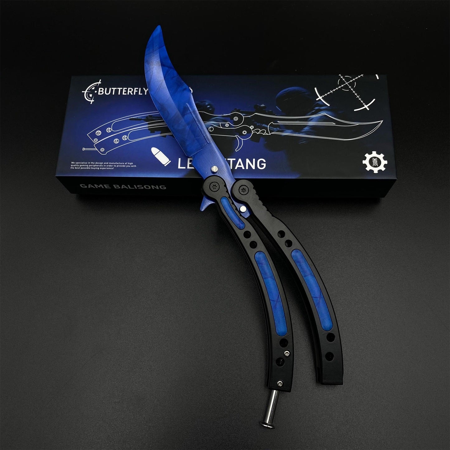 CS2  Butterfly Knife Blue Doppler Balisong Replica - Game Prop Collectible with Display Stand