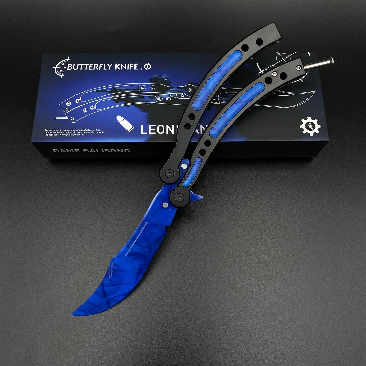 CS2  Butterfly Knife Blue Doppler Balisong Replica - Game Prop Collectible with Display Stand
