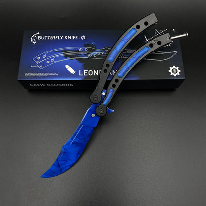 CS2  Butterfly Knife Blue Doppler Balisong Replica - Game Prop Collectible with Display Stand