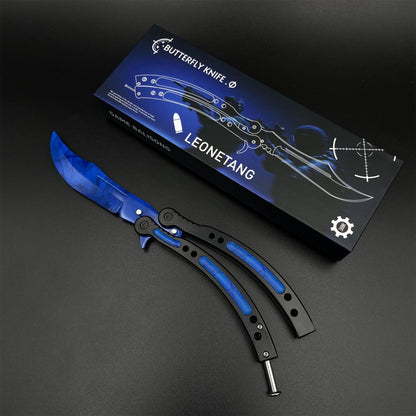 CS2  Butterfly Knife Blue Doppler Balisong Replica - Game Prop Collectible with Display Stand