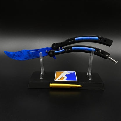 CS2  Butterfly Knife Blue Doppler Balisong Replica - Game Prop Collectible with Display Stand