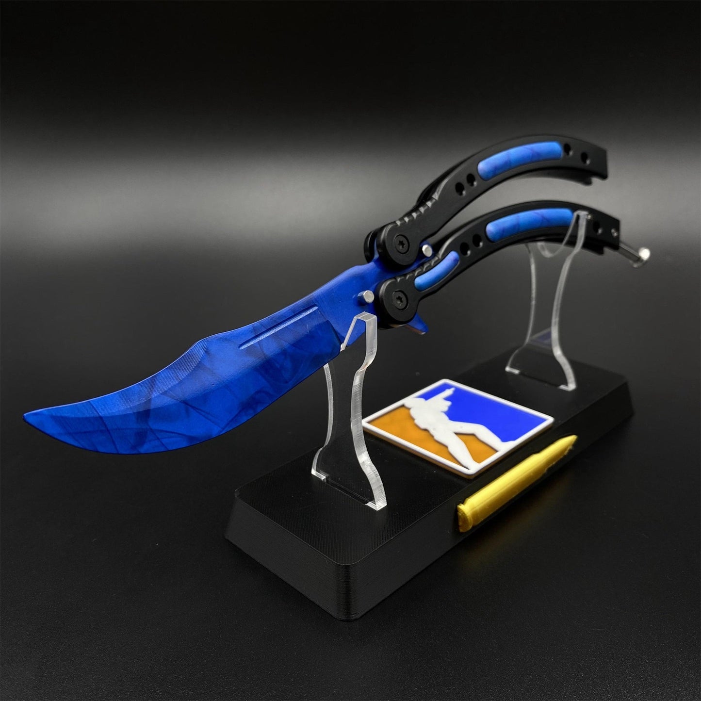 CS2  Butterfly Knife Blue Doppler Balisong Replica - Game Prop Collectible with Display Stand