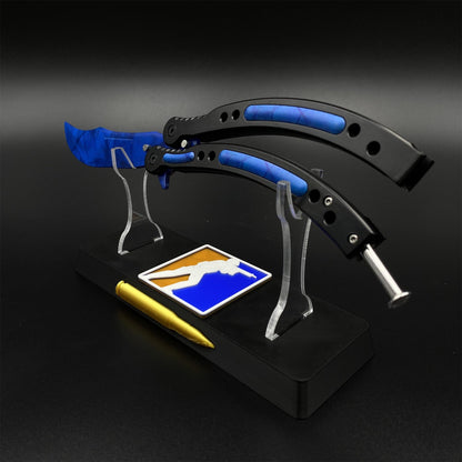 CS2  Butterfly Knife Blue Doppler Balisong Replica - Game Prop Collectible with Display Stand