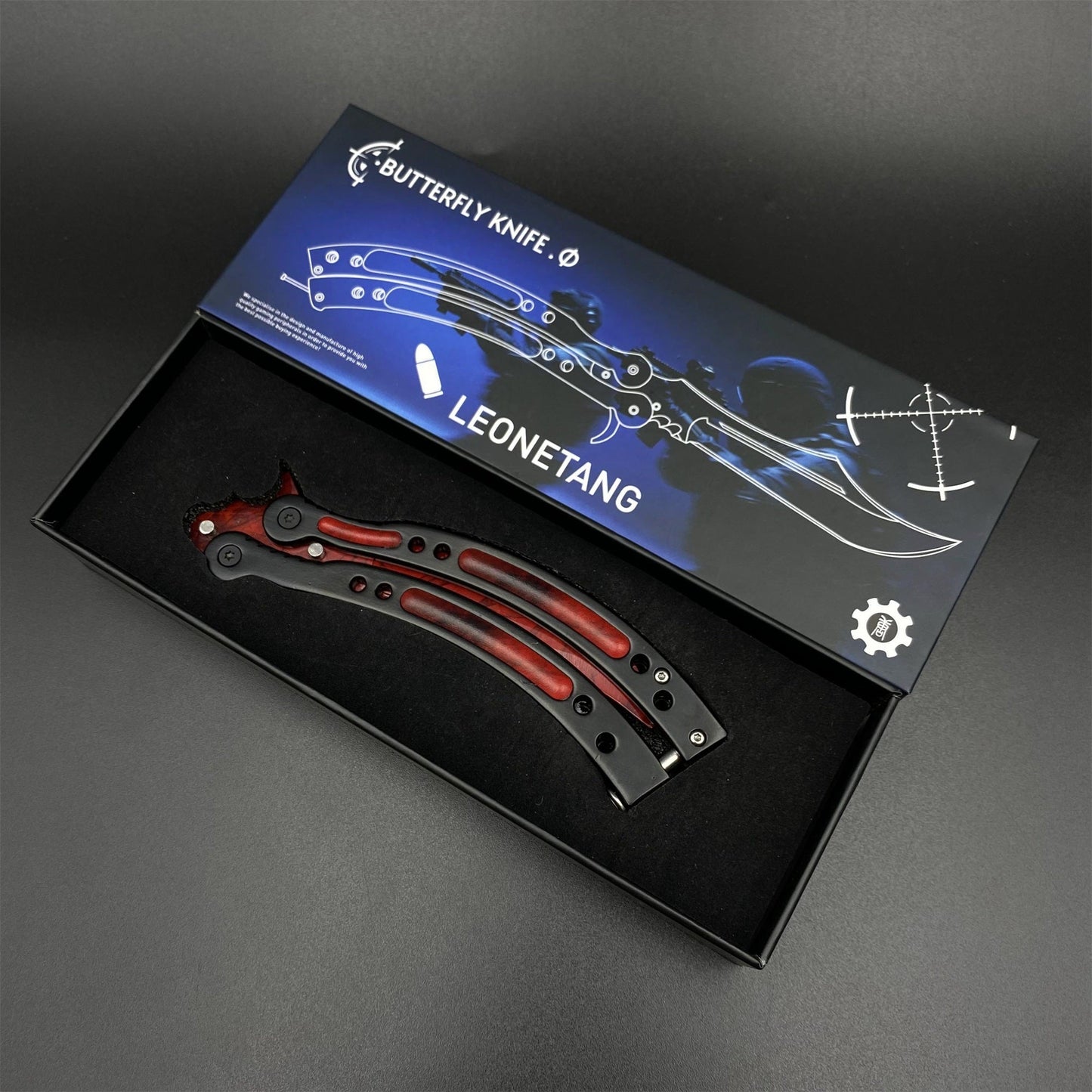CS2 Butterfly Knife Doppler Ruby Balisong Replica - Game Prop Collectible with Display Stand