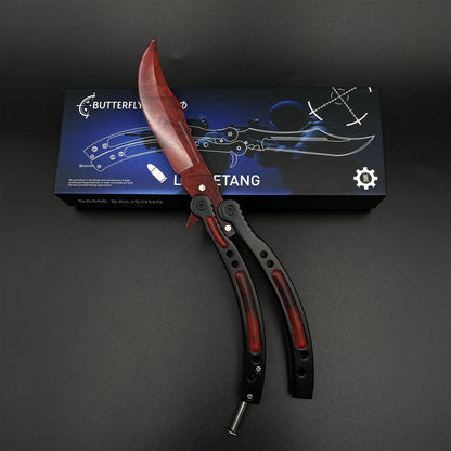 CS2 Butterfly Knife Doppler Ruby Balisong Replica - Game Prop Collectible with Display Stand