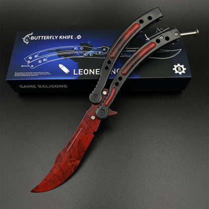 CS2 Butterfly Knife Doppler Ruby Balisong Replica - Game Prop Collectible with Display Stand