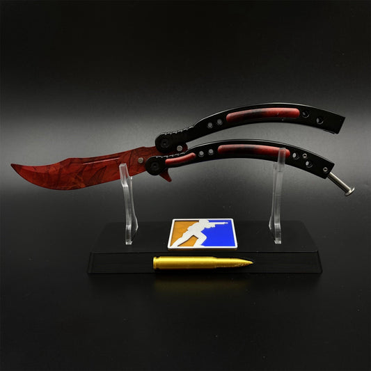 CS2 Butterfly Knife Doppler Ruby Balisong Replica - Game Prop Collectible with Display Stand