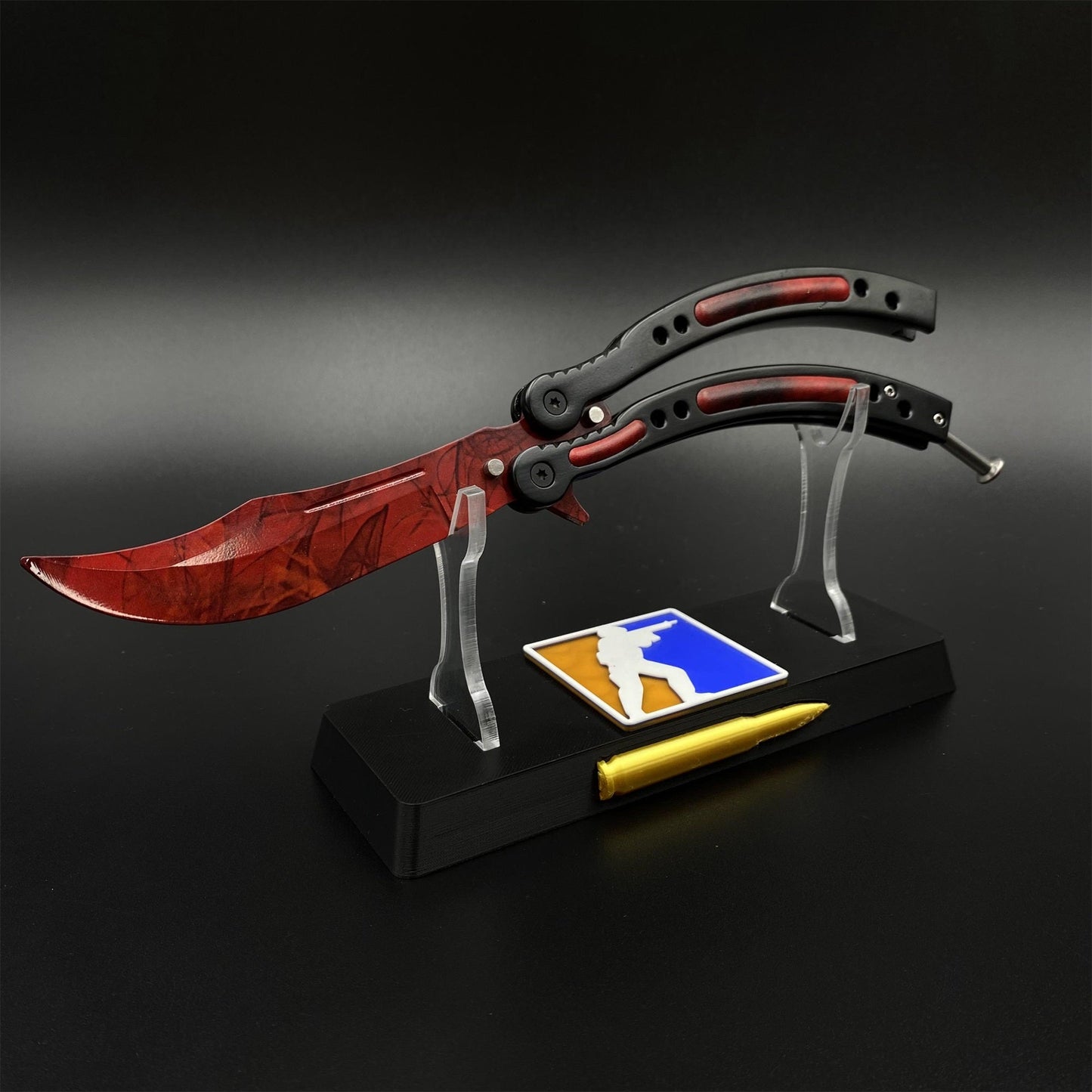 CS2 Butterfly Knife Doppler Ruby Balisong Replica - Game Prop Collectible with Display Stand