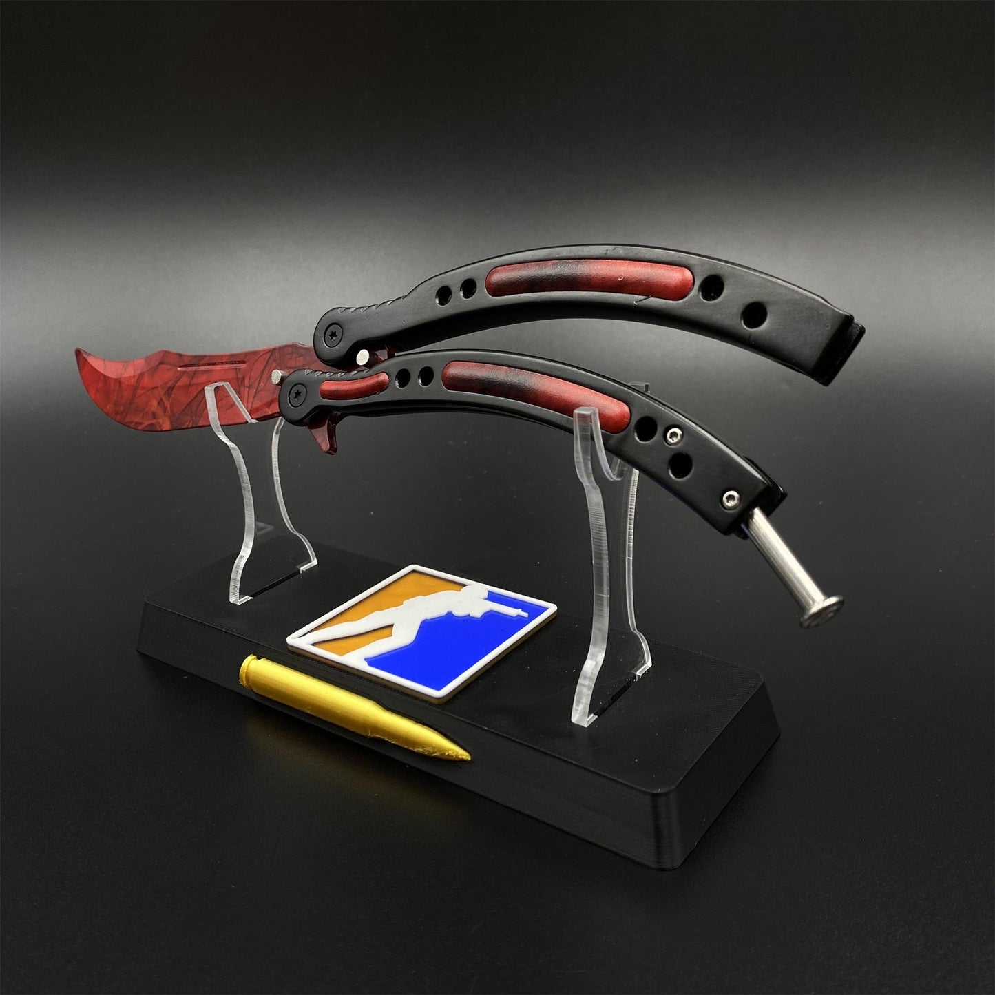 CS2 Butterfly Knife Doppler Ruby Balisong Replica - Game Prop Collectible with Display Stand